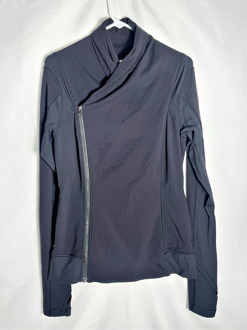 Lululemon Black Bhakti Yoga Jacket Asymmetrical Double Zip Wrap Shawl Size 10